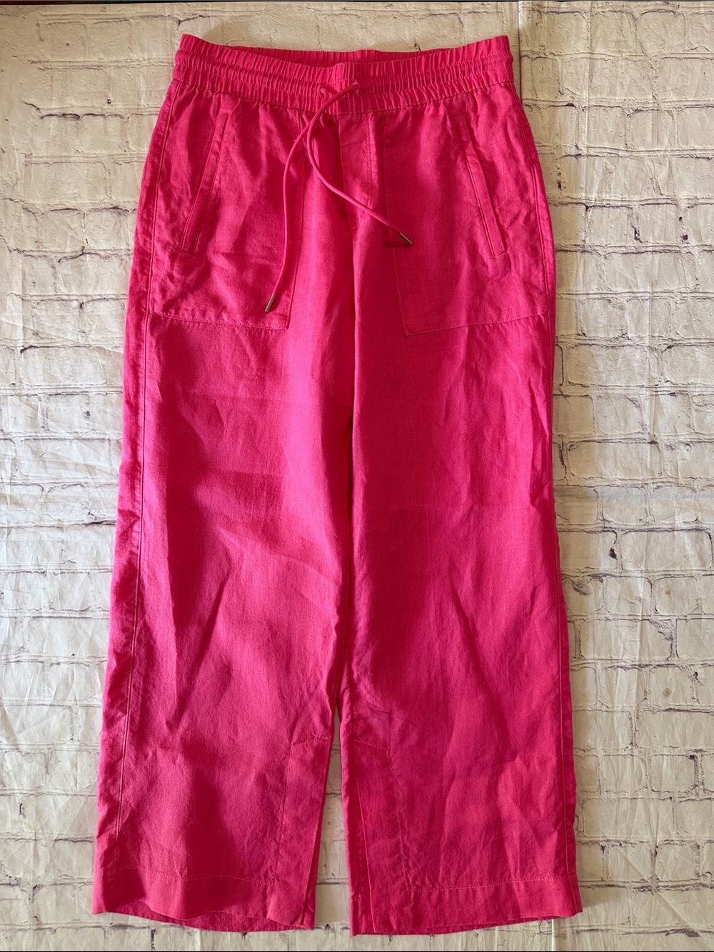 Atleta Retreat Linen Wide Leg Pant Hot Pink Size XS Pull On Split Hem - Picture 3 of 8